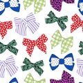 Seamless pattern bows vector illustration. Ribbons bow plaid spots stripe Royalty Free Stock Photo